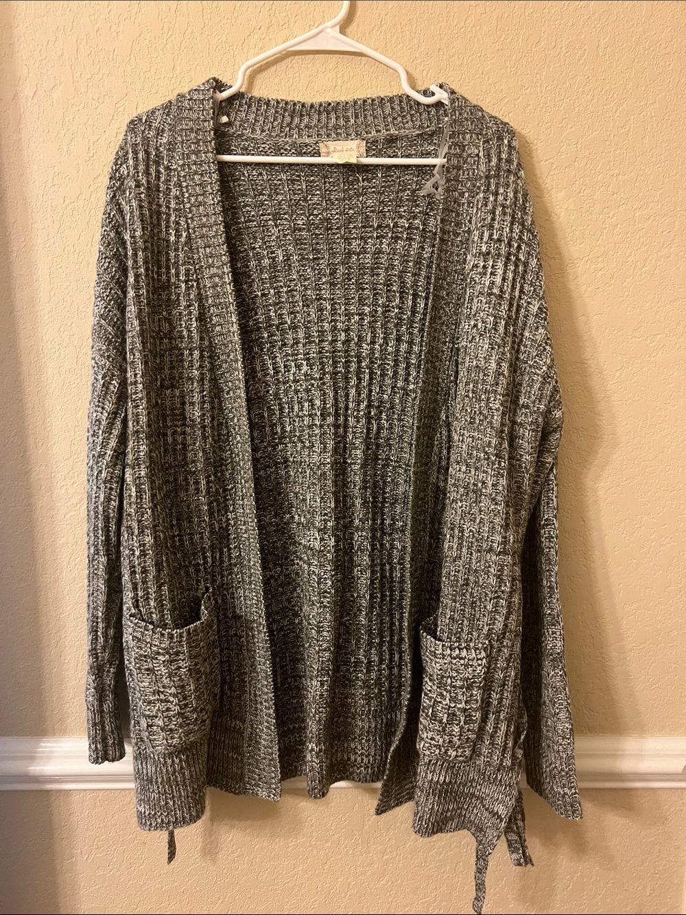 Altar'd State Marled Grayish green Open-Front Knit Cardigan